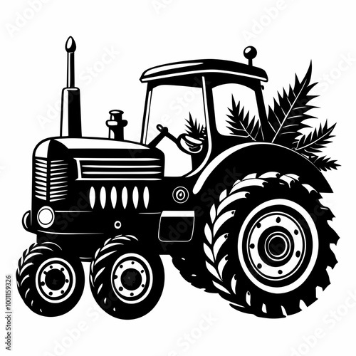 Christmas Farm tractor Black silhouette