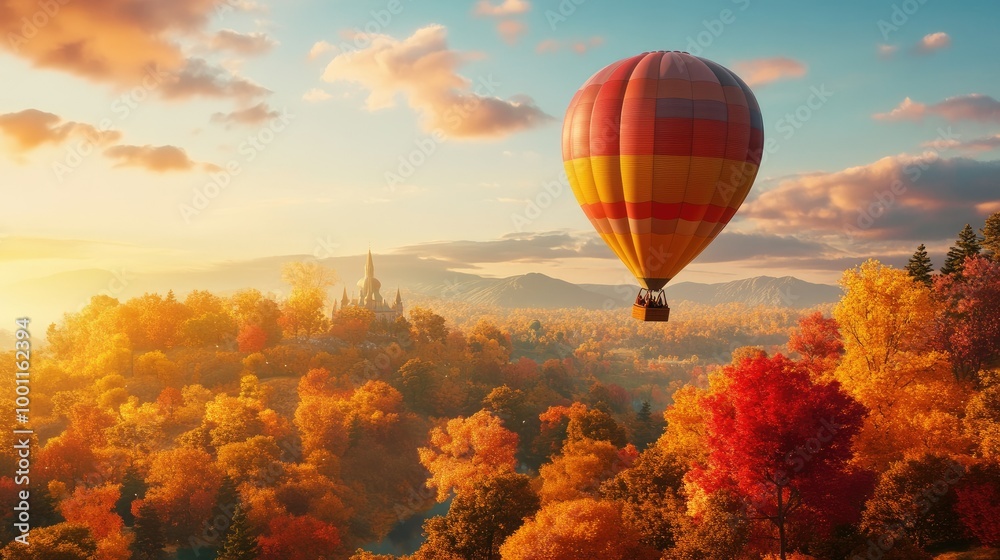 Fototapeta premium Colorful Balloon Ride Over Scenic Landscape