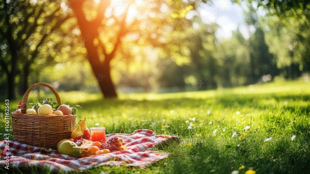 Tranquil Summer Picnic Scene on Green Grass Tranquil Summer Picnic Scene on Green Grass