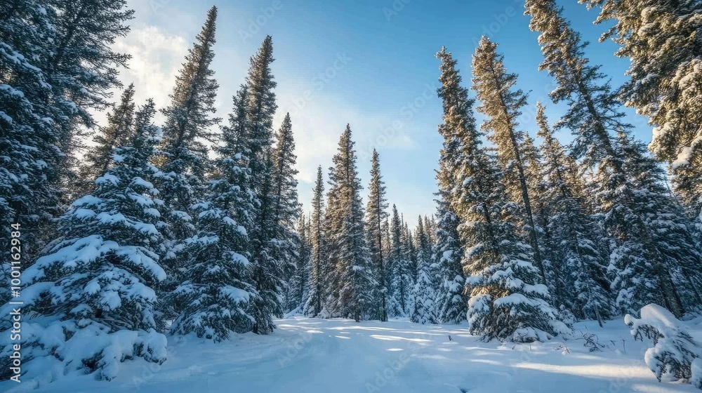 Snow-Covered Forest with Tall Pine Trees Snow-Covered Forest with Tall Pine Trees
