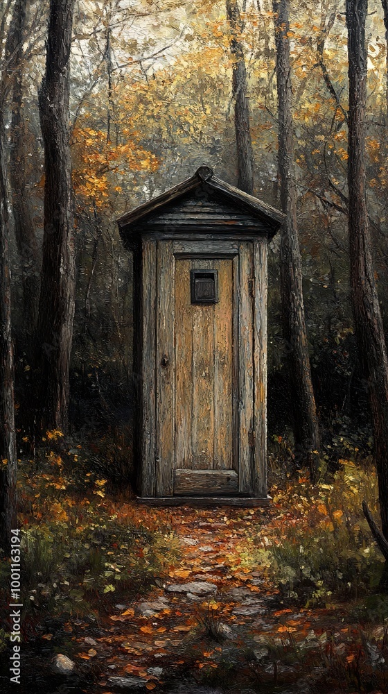 Rustic Cabin in Autumn Woods - Landscape Painting