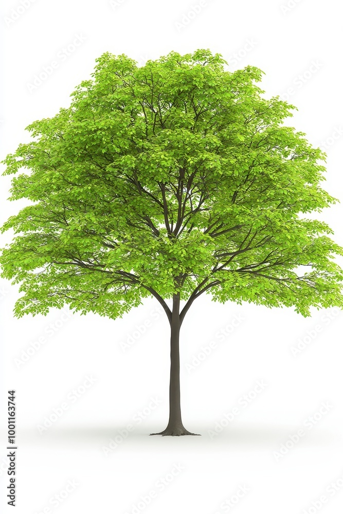 Isolated Green Willow Tree on White Background