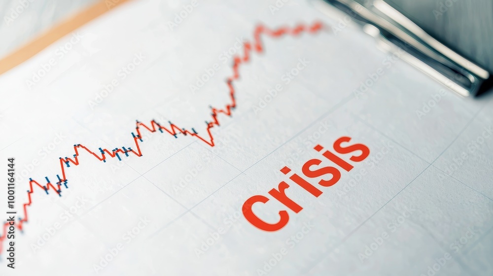 Crisis keyword highlighted on a financial chart, symbolizing economic challenges. Crisis keyword highlighted on a financial chart, symbolizing economic challenges.