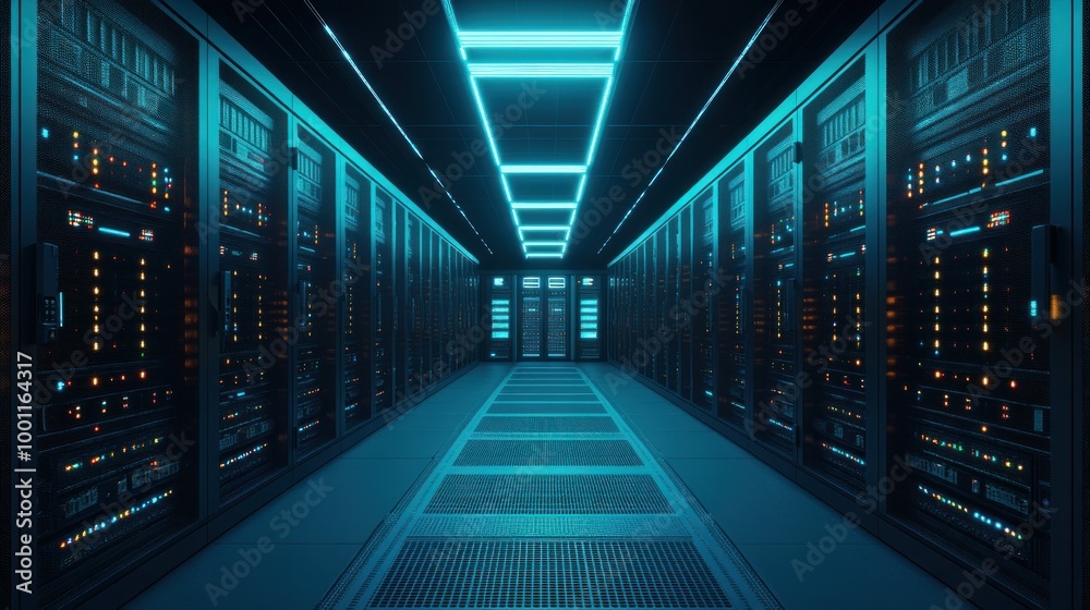 Server Room with Blue Lights Server Room with Blue Lights