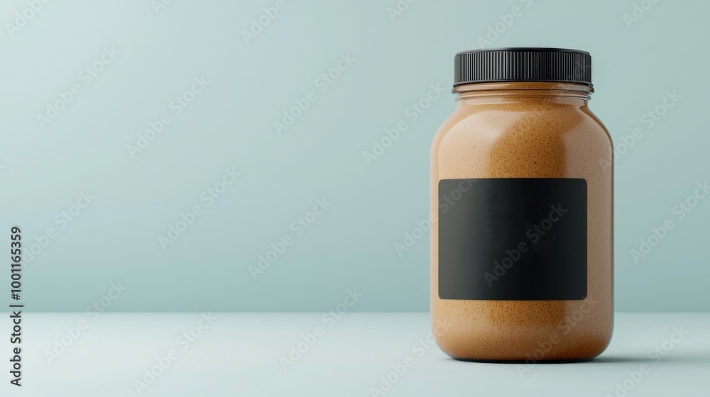 Peanut butter jar on a pastel background, with space for a label. Peanut butter jar on a pastel background, with space for a label.
