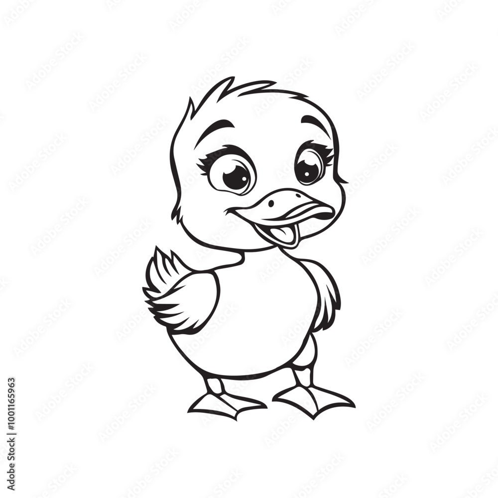 Baby Duck Outline Clipart - Duck Vector illustration in black and white