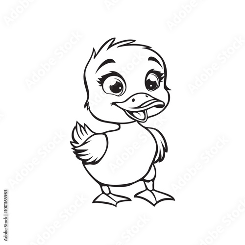 Baby Duck Outline Clipart - Duck Vector illustration in black and white