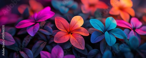 Vibrant flowers with colorful petals in a dreamy, blurred background.