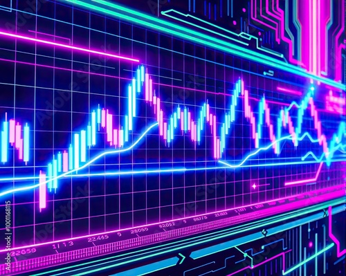 Futuristic stock market forex trading cryptocurreny investment chart in neon colors photo