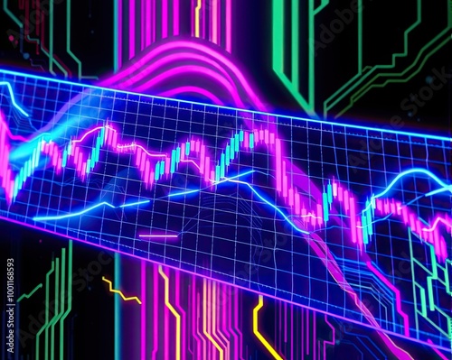 Futuristic stock market forex trading cryptocurreny investment chart in neon colors photo