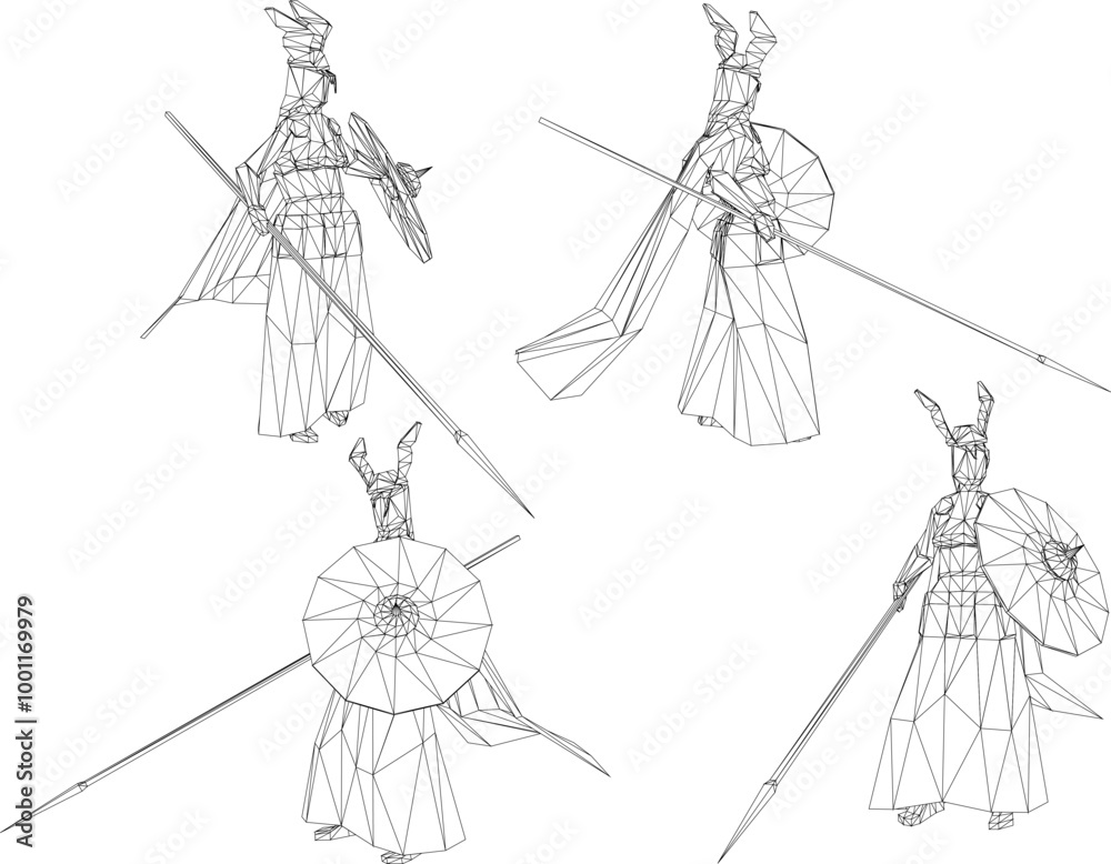 Vector sketch illustration of the design of a royal period female soldier at war holding a weapon and shield Vector sketch illustration of the design of a royal period female soldier at war holding a weapon and shield