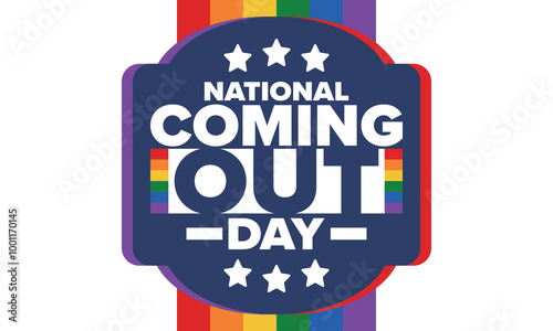 National Coming Out Day. Happy holiday. Pride month. LGBT rainbow flag. Diversity and equality. Gay and lesbian. Free love, heart shape. Illustration. Vector poster