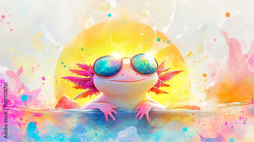 Fototapeta premium Colorful Axolotl in Sunglasses