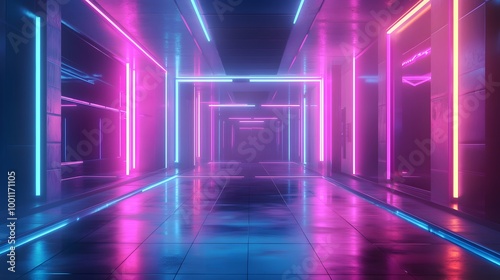 "Neon Glowing Holographic Art Forms Floating in a Digital Futuristic Space" 