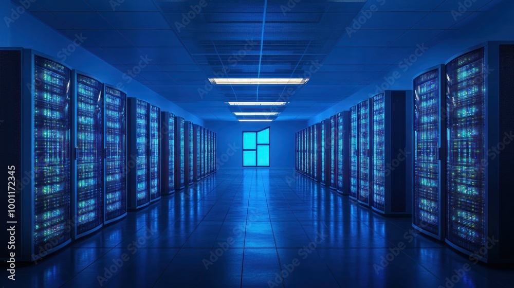 Server Room with Blue Lights Server Room with Blue Lights