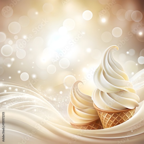 soft swirled ice cream and whipped cream on a gentle blurred backdrop