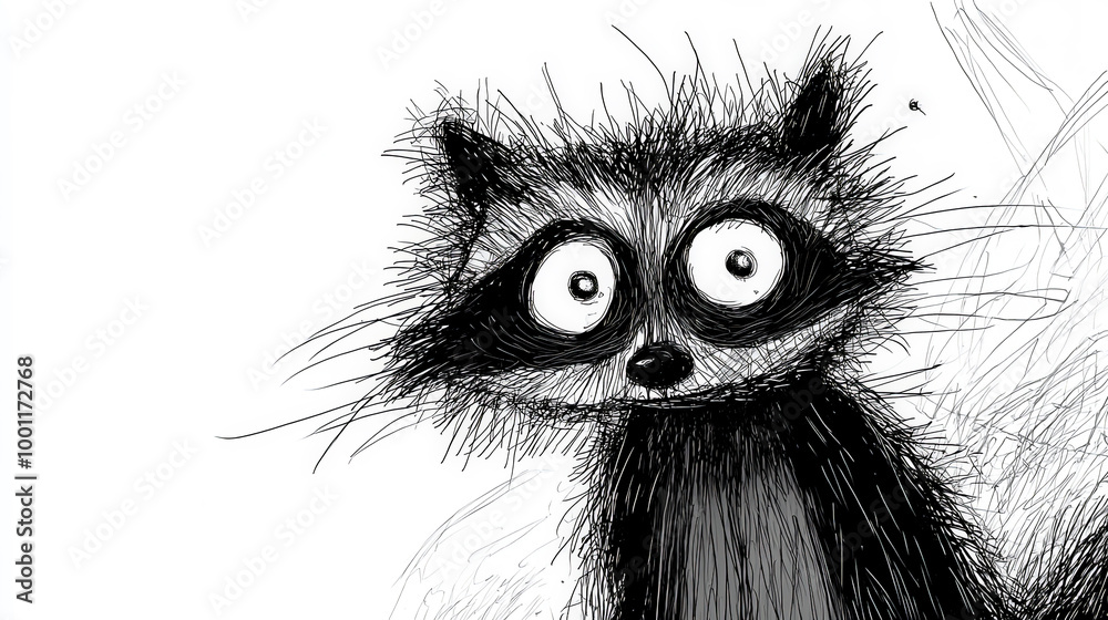 Obraz premium Anxious Raccoon: A Whimsical Cartoon Encounter. Generative AI
