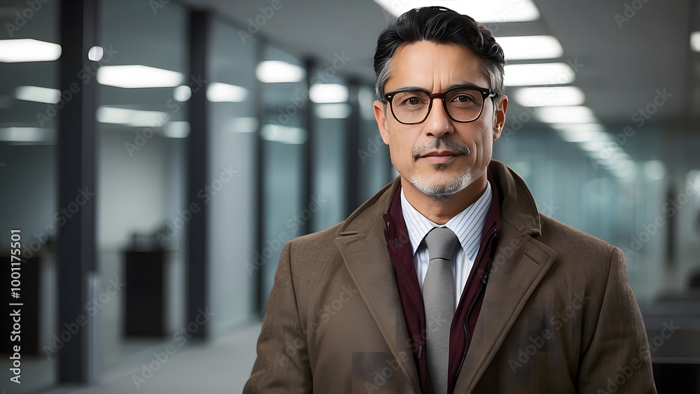 Professional portrait of a focused man in a business setting Professional portrait of a focused man in a business setting