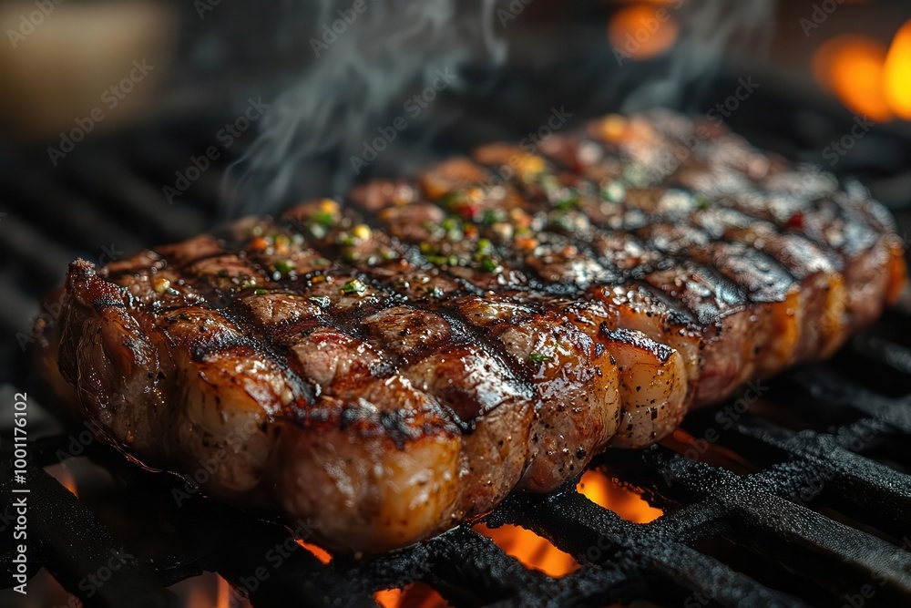 perfectly grilled steak sizzling atop an open flame rich smoke wafts upwards capturing the essence of culinary delight and mouthwatering flavor in a rustic setting perfectly grilled steak sizzling atop an open flame rich smoke wafts upwards capturing the essence of culinary delight and mouthwatering flavor in a rustic setting