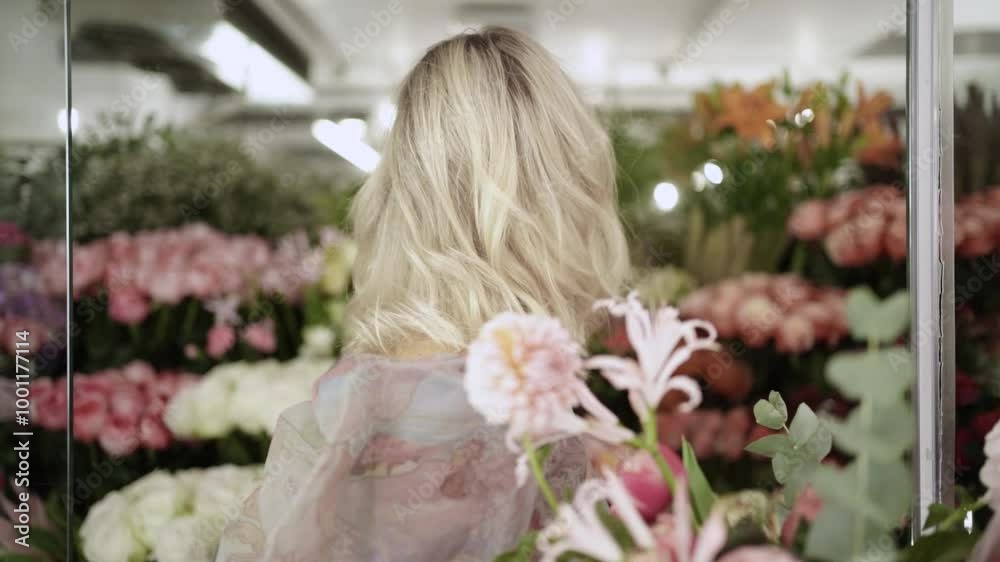 Beautiful Girl Playing with Flowers in Flower Shop Beautiful Girl Playing with Flowers in Flower Shop