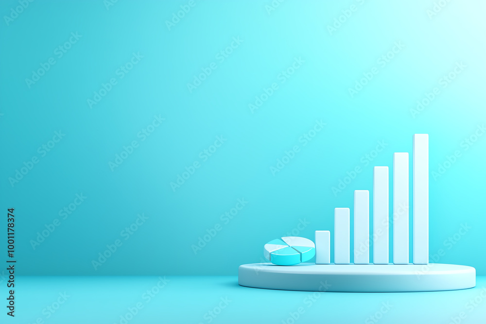 Bar charts, line charts, pie charts in business strategy meeting, 3D illustration Bar charts, line charts, pie charts in business strategy meeting, 3D illustration