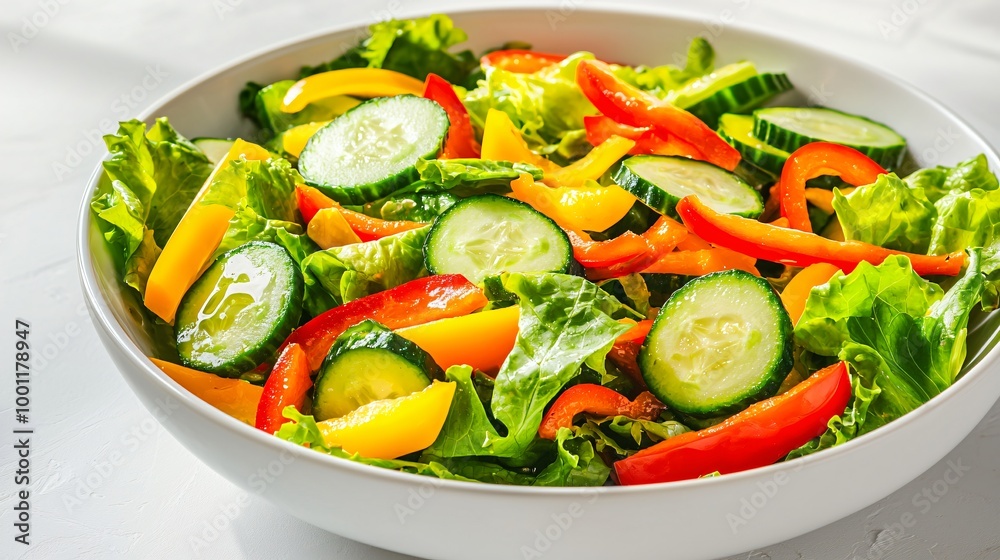 Delicious Fresh Cucumber and Bell Pepper Salad with Crisp Lettuce Delicious Fresh Cucumber and Bell Pepper Salad with Crisp Lettuce