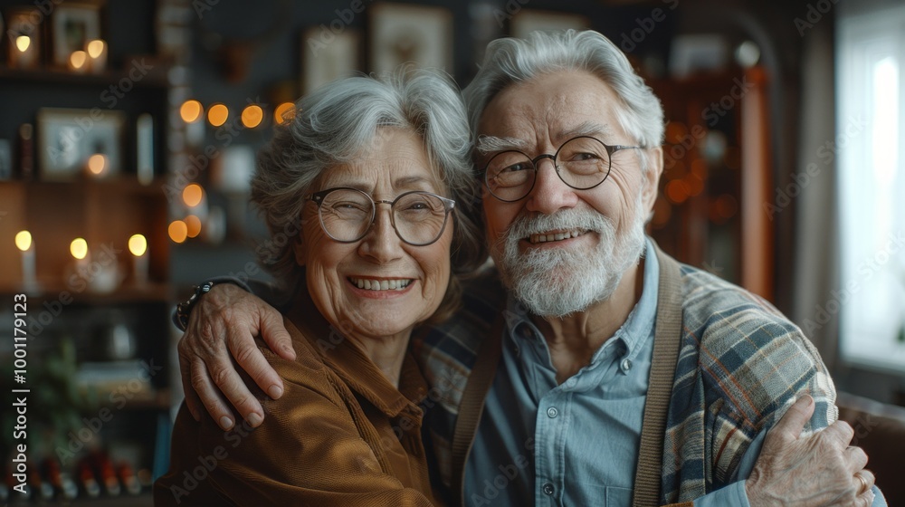 A couple of older people are smiling and hugging each other A couple of older people are smiling and hugging each other