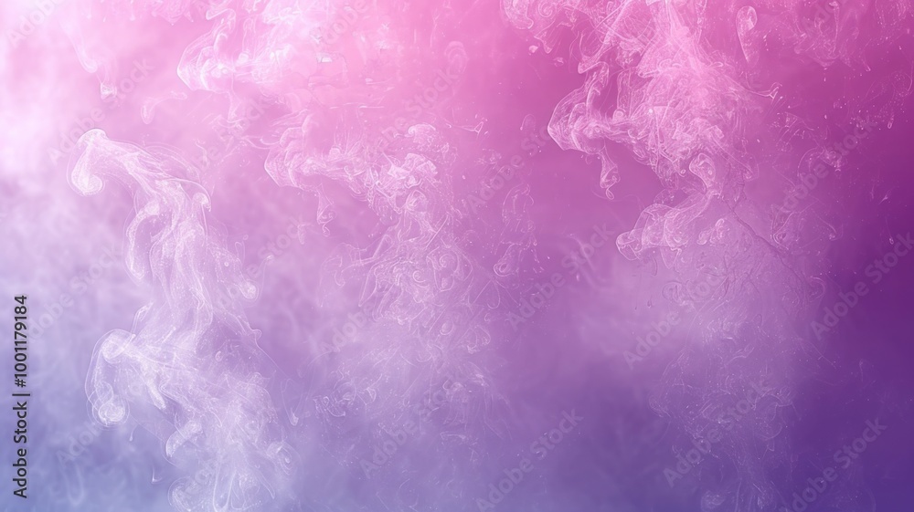 Fototapeta premium Watercolour banner, Soft and dreamy abstract background with swirling shades of pink and purple, resembling wisps of smoke or fog, for creating calm and serene atmosphere in design projects.