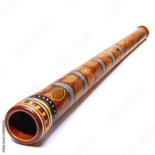 Didgeridoo on a white background highlighting its traditional design. Generative AI photo