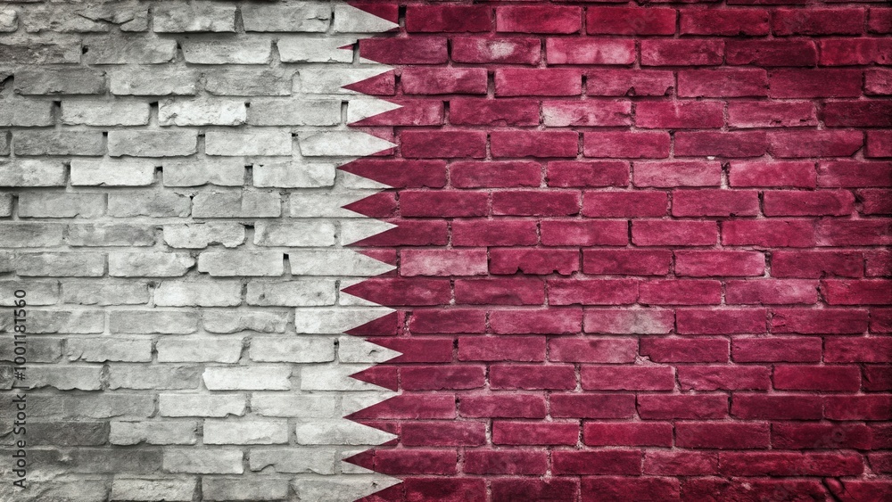 Flag of Qatar painted on weathered brick wall background representing crisis concept Flag of Qatar painted on weathered brick wall background representing crisis concept