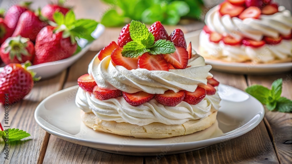Eton mess dessert with strawberries and whipped cream on a rustic wooden table. Generative AI Eton mess dessert with strawberries and whipped cream on a rustic wooden table. Generative AI
