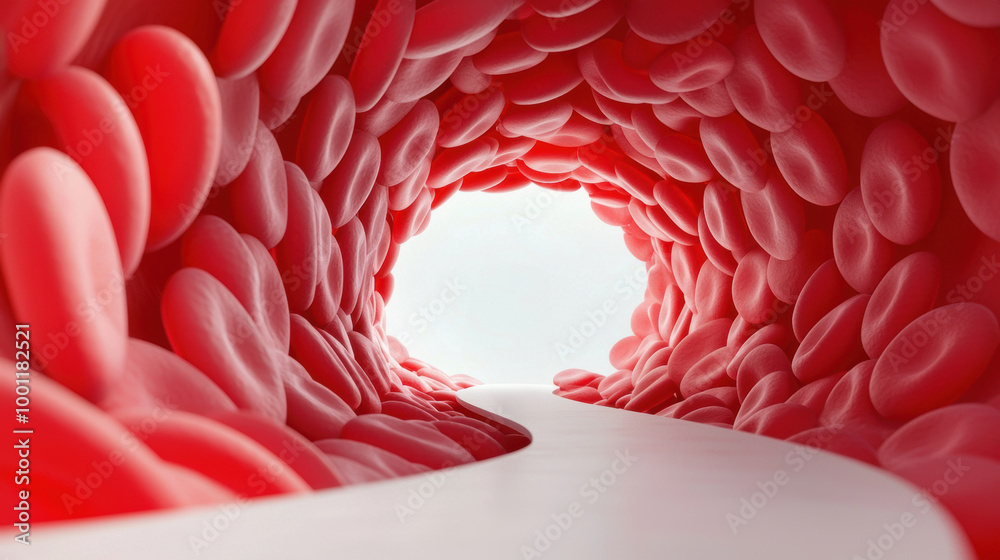 Tunnel of red blood cells in bloodstream A close-up view inside a ...