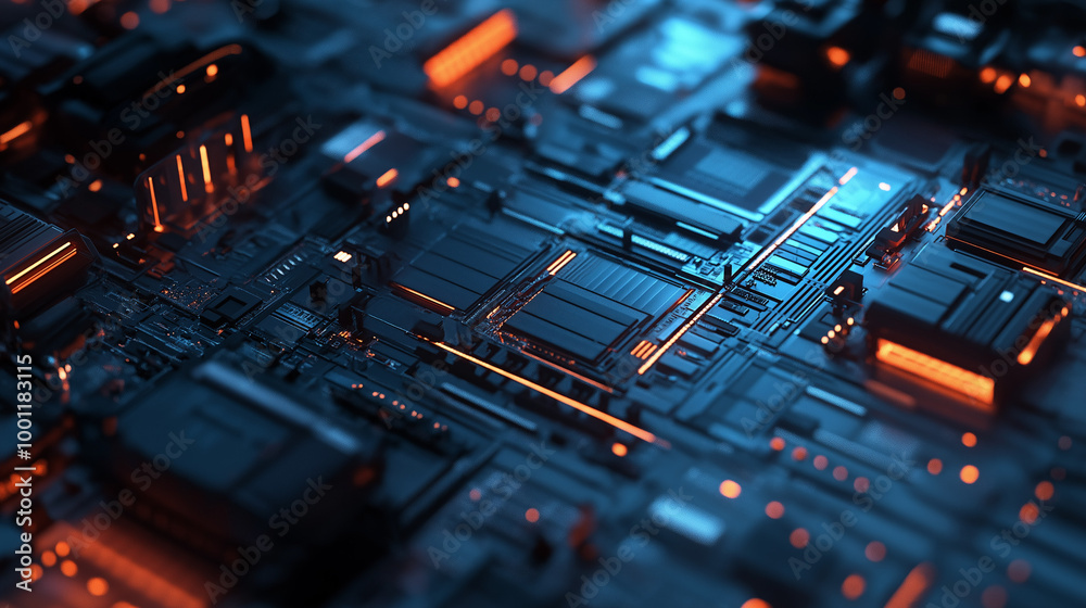 Futuristic Circuit Board with Glowing Lights Futuristic Circuit Board with Glowing Lights