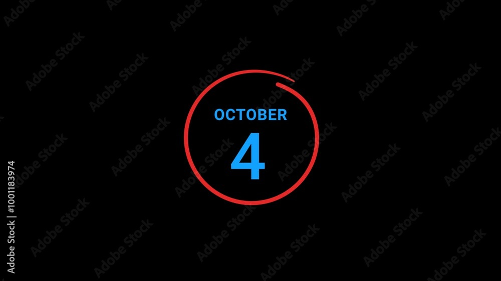 4th October Calendar date Animation 4th October Calendar date Animation