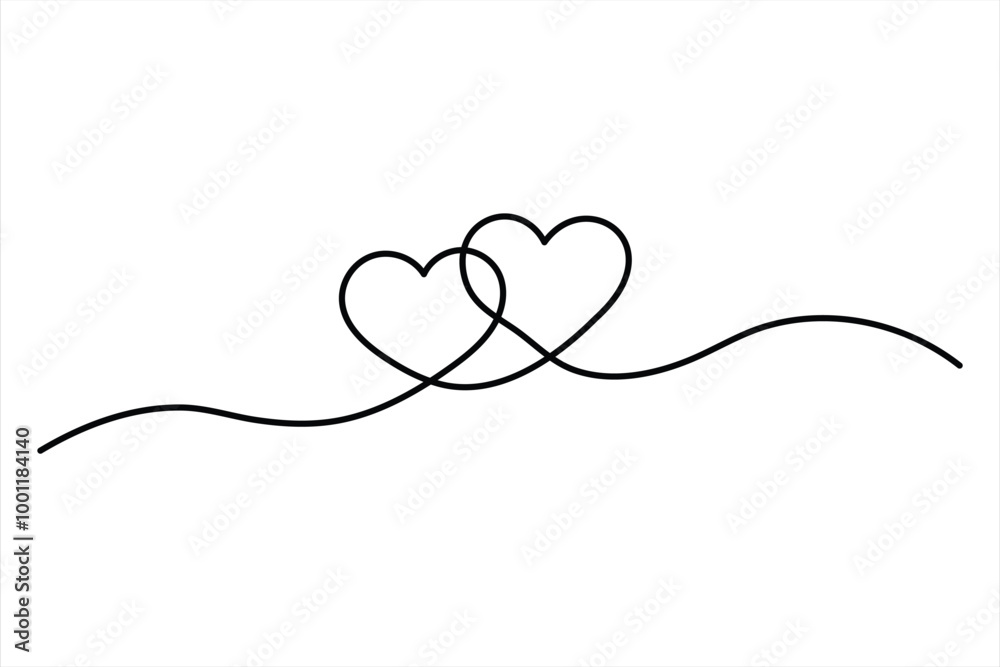 Two hearts continuous single line art drawing Vector illustration isolated on white background Two hearts continuous single line art drawing Vector illustration isolated on white background