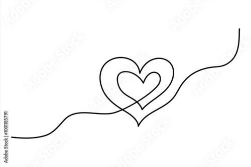 Two hearts continuous single line art drawing Vector illustration isolated on white background