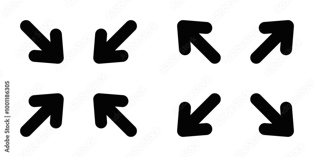 Fototapeta premium Vector illustration of scaling icons with arrows pointing diagonally, symbolizing resize, adjust, or expand functions. Editable stroke.