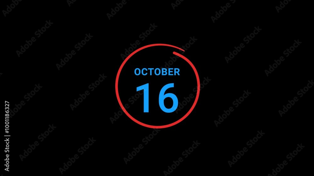 16th October Calendar date Animation 16th October Calendar date Animation