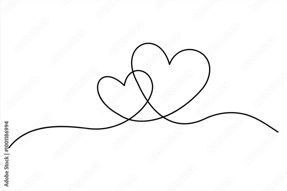 Two hearts continuous single line art drawing Vector illustration isolated on white background Two hearts continuous single line art drawing Vector illustration isolated on white background