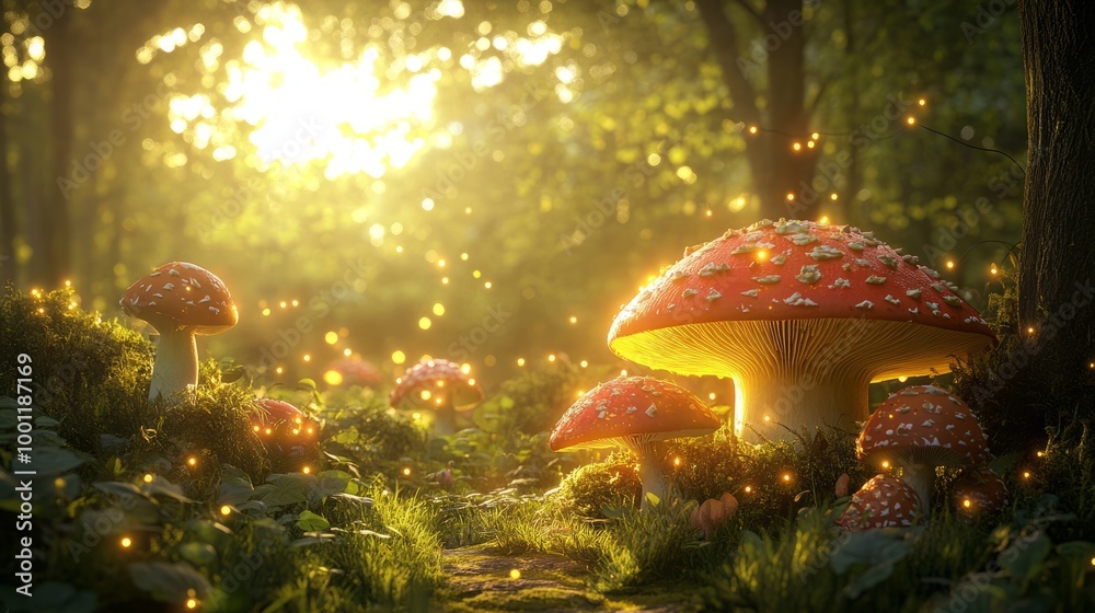 Fototapeta premium Enchanted Forest with Mushrooms