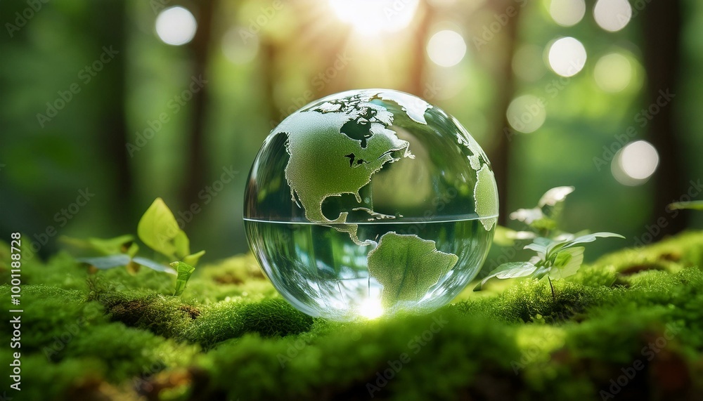 The concept of World Environment and Earth Day is symbolized by a glass globe, emphasizing eco-friendly practices and sustainability, aiming to protect our planet for future generations The concept of World Environment and Earth Day is symbolized by a glass globe, emphasizing eco-friendly practices and sustainability, aiming to protect our planet for future generations