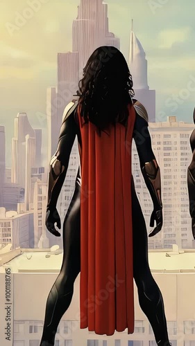 Female Superhero Overlooking City