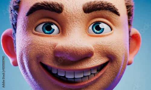 Smiling Cartoon Character with Blue Eyes
