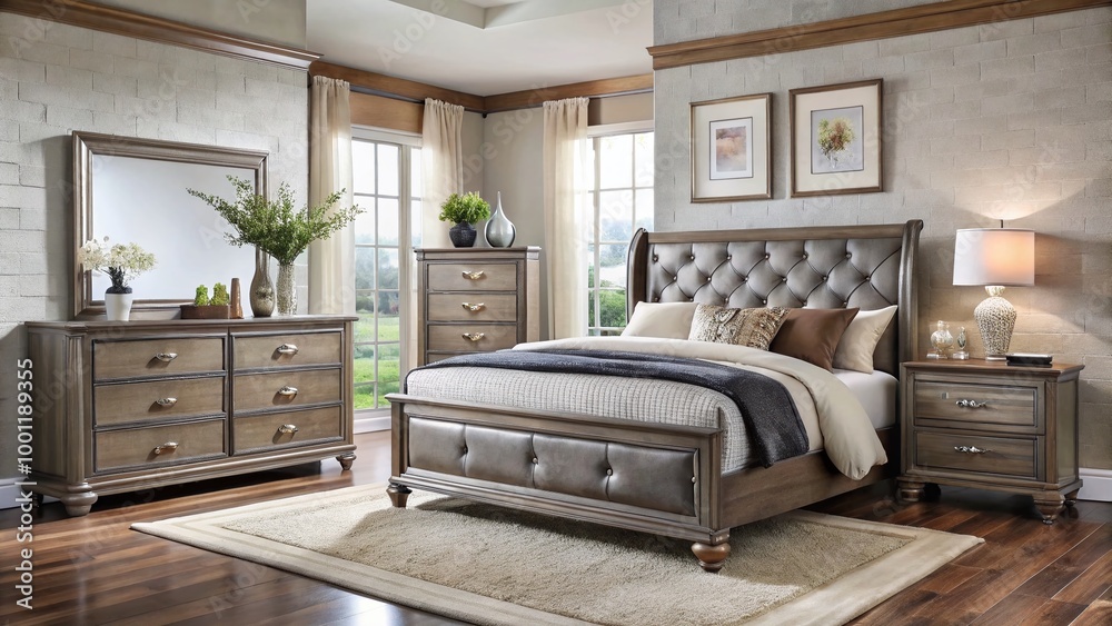 Elegant and affordable, this modern bedroom set features a sturdy wooden frame, plush upholstered headboard, and Elegant and affordable, this modern bedroom set features a sturdy wooden frame, plush upholstered headboard, and