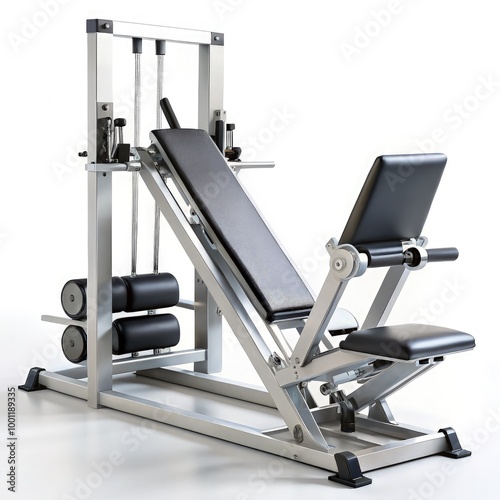 Leg press machine for strength training on a white background. Generative AI