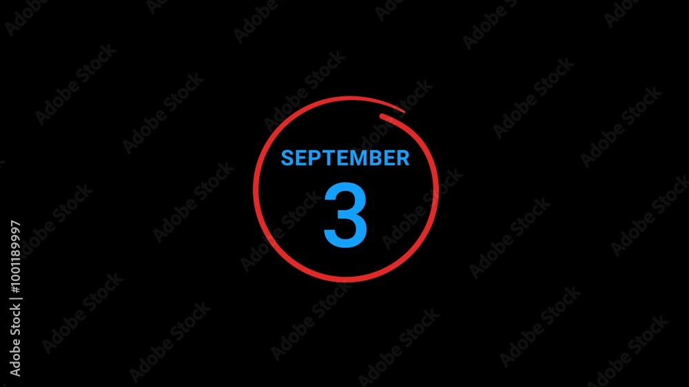 3th September Calendar date Animation 3th September Calendar date Animation