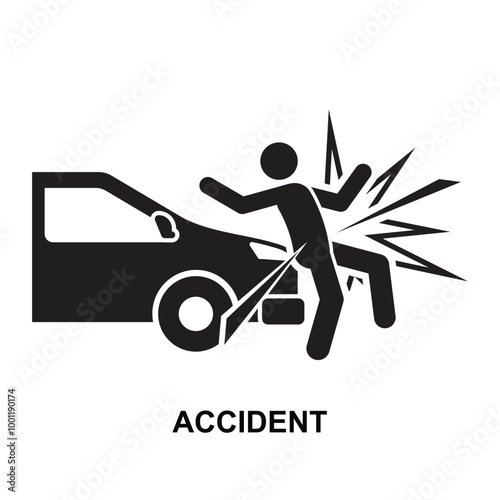 Accident icon. The black accident symbol isolated on background vector illustration.