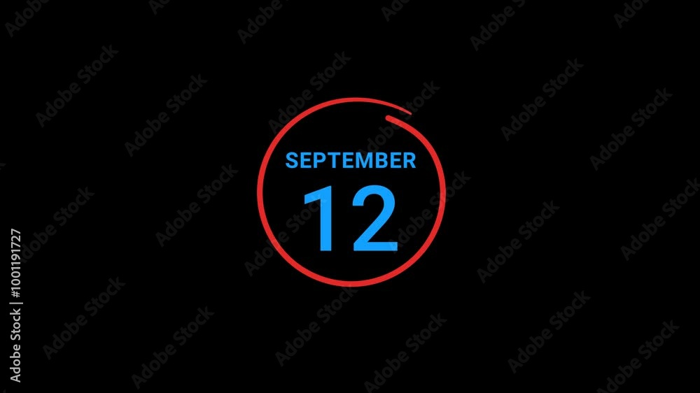 12th September Calendar date Animation 12th September Calendar date Animation