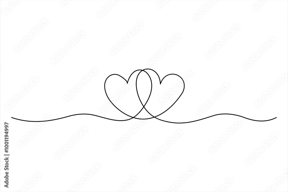 Two hearts continuous single line art drawing Vector illustration isolated on white background Two hearts continuous single line art drawing Vector illustration isolated on white background