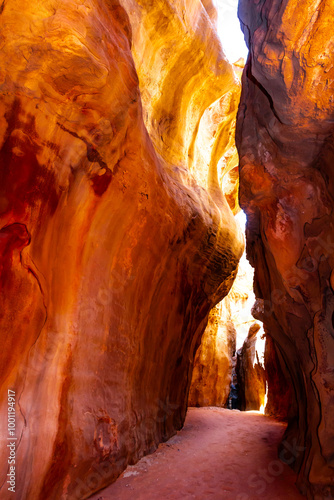 Narrow gorges and crevices in the Wadi Essendilene slot canyon. Tassili n'Ajjer National Park, Algeria, Africa photo